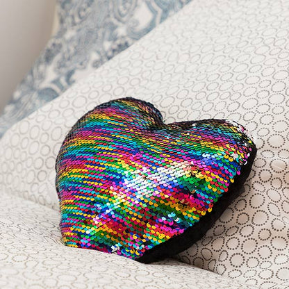 Rainbow Heart Magic Sequin Cushion