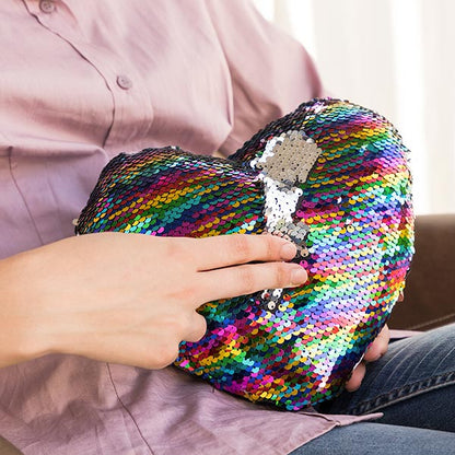 Rainbow Heart Magic Sequin Cushion