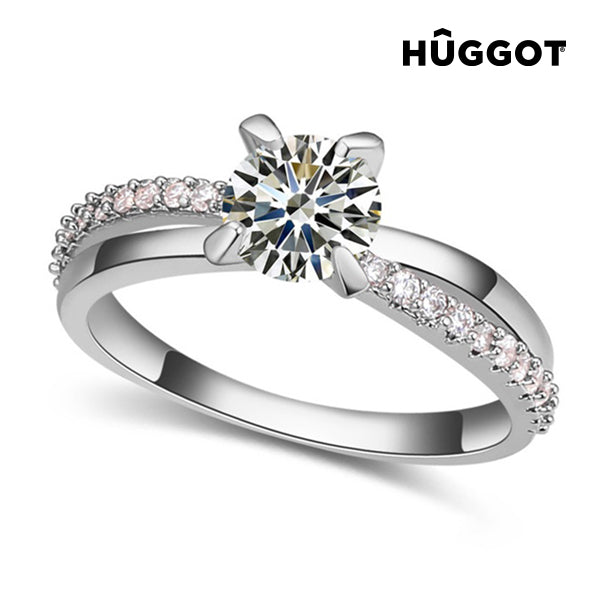 Anello Hûggot You &amp; Me placcato rodio con zirconi