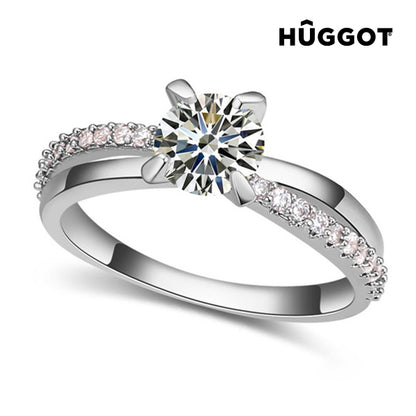 Anello Hûggot You &amp; Me placcato rodio con zirconi