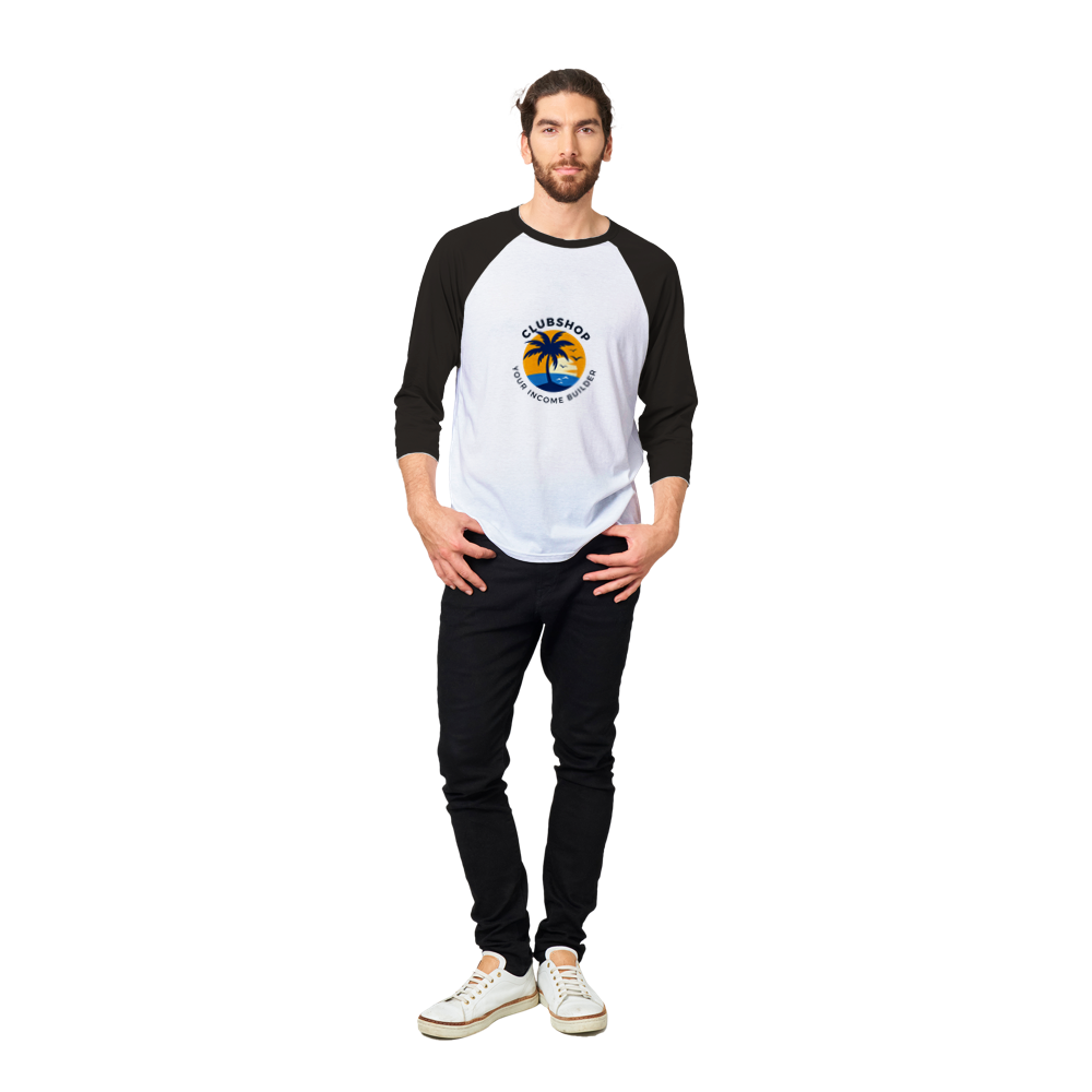 Clubshop T-shirt Raglan unisex con maniche a 3/4 personalizzabile