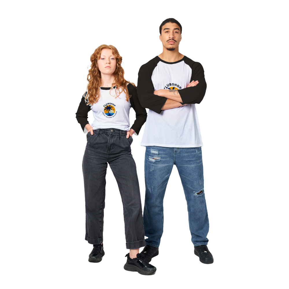 Clubshop T-shirt Raglan unisex con maniche a 3/4 personalizzabile